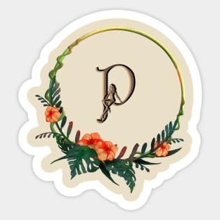 Circular frame with tropical flowers and girl figure on Letter P Sticker